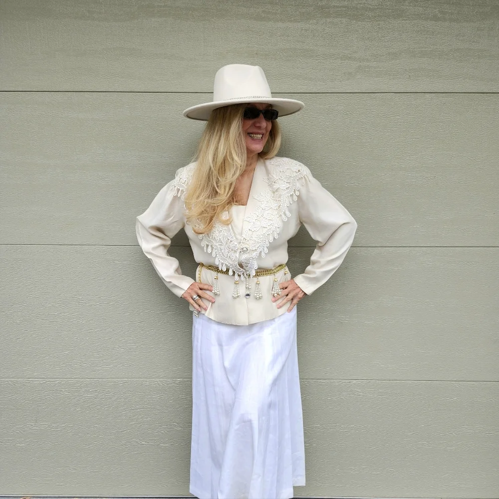 Vintage Good Condition Stunning Faux Pearl & Gold-Tone Chain Belt, M, $50